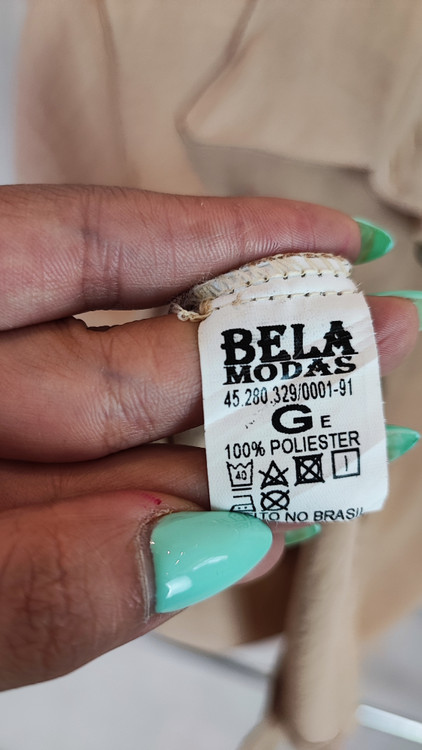 نیمتنه زنانه استوک خارجی برند Bela Modas رنگ کرم بژ دکمهدار یقه برگردان مناسب استایل تابستانی