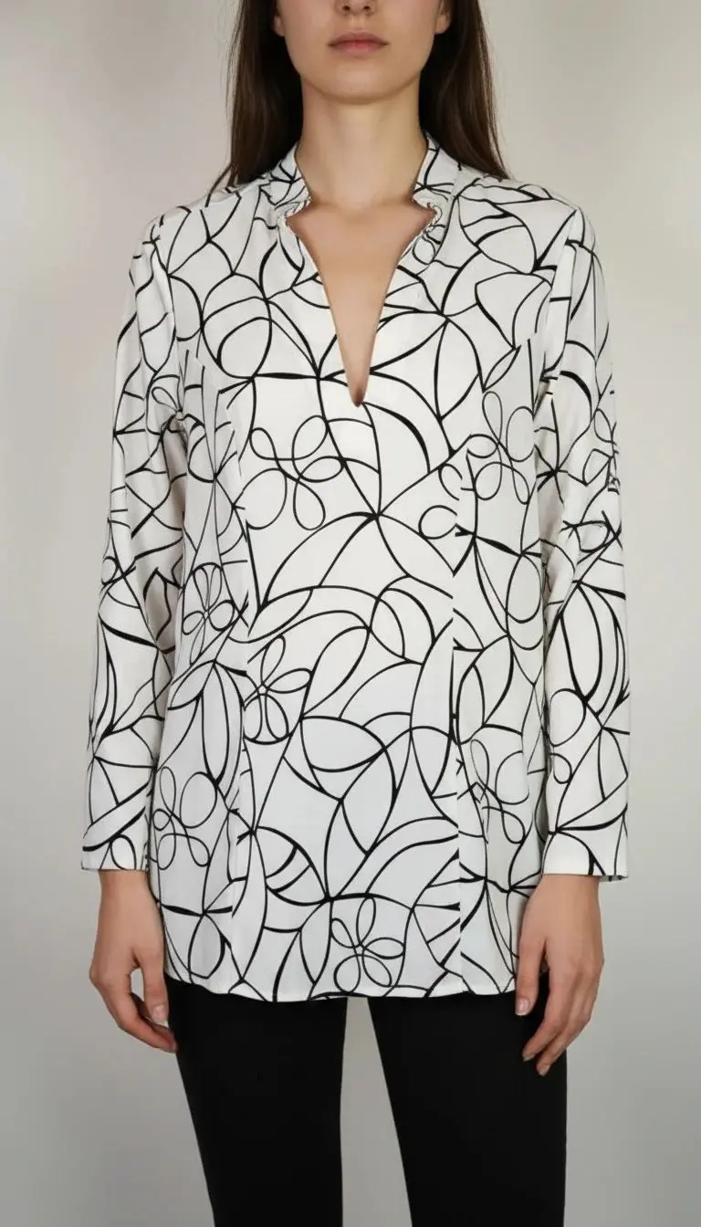 تونیک زنانه استوک طرح مشکی سفید کد ۸۴۶ | سبک و شیک سایز ۳۴ تا ۳۶