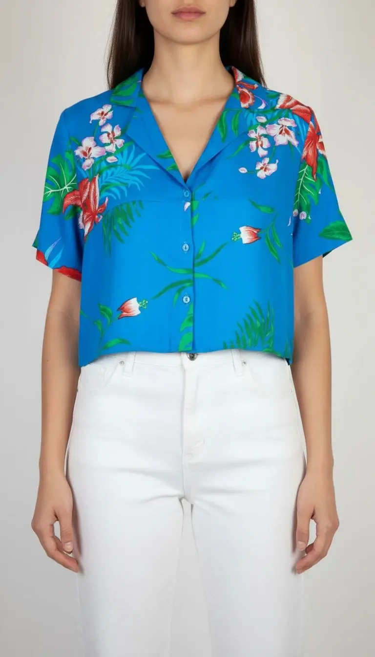 نیم‌تنه زنانه آبی طرح‌دار استوک کد ۵۴۷ | مدل خنک و تابستانی سایز ۳۸ تا ۴۰