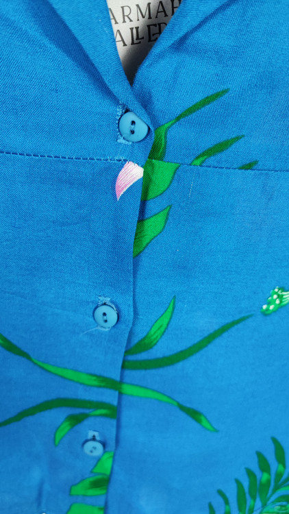 شومیز نیمتنه دکمهدار آبی طرحدار برند ADL استوک وارداتی مناسب استایل کژوال و ساحلی