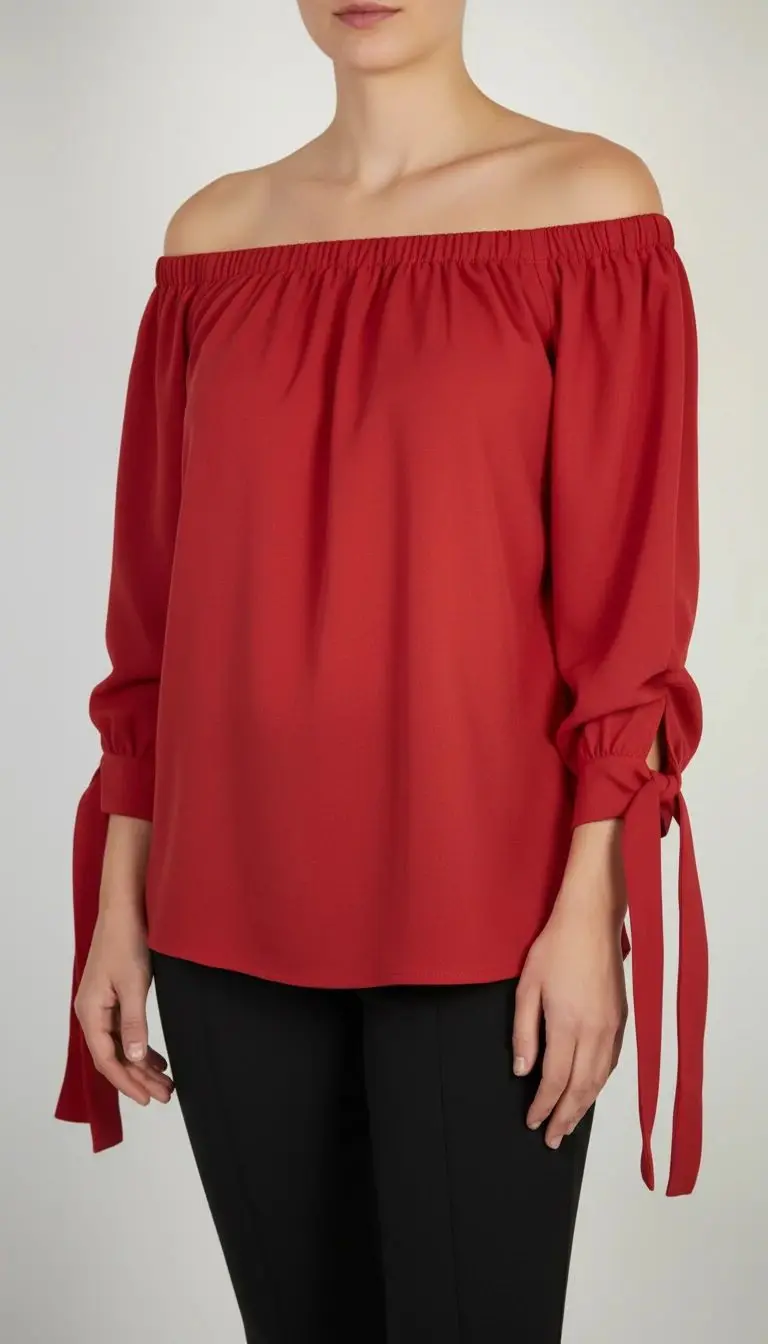 شومیز زنانه استوک قرمز کد ۲۰۹ | مدل یقه باز و آستین سه‌ربع سبک