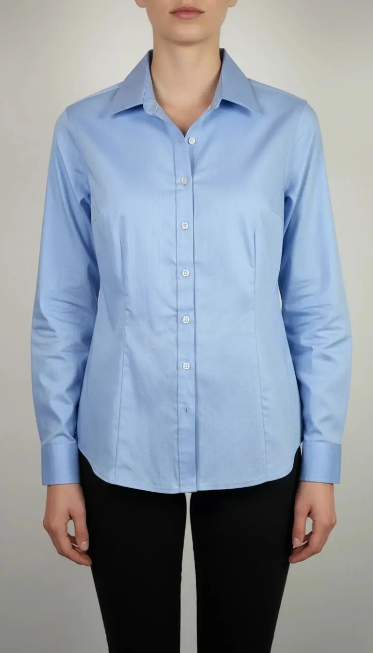 خرید شومیز زنانه آبی یقه‌دار کد ۳۰۶ | (ایراد دار.یکی از سر آستینا یکم در رفتگی دوخت داره )