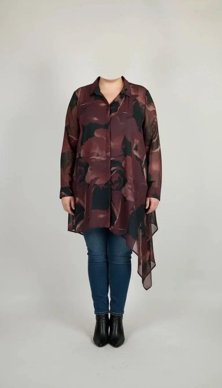 شومیز زنانه طرح‌دار بلند استوک کد ۷۲۴ | مدل آزاد و خوش‌دوخت سایز بزرگ زرماه گالری 🌸✨