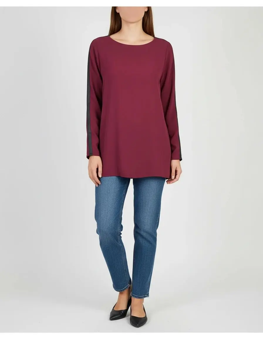 تونیک زنانه یقه گرد بغل استین طرح چرم کد 757