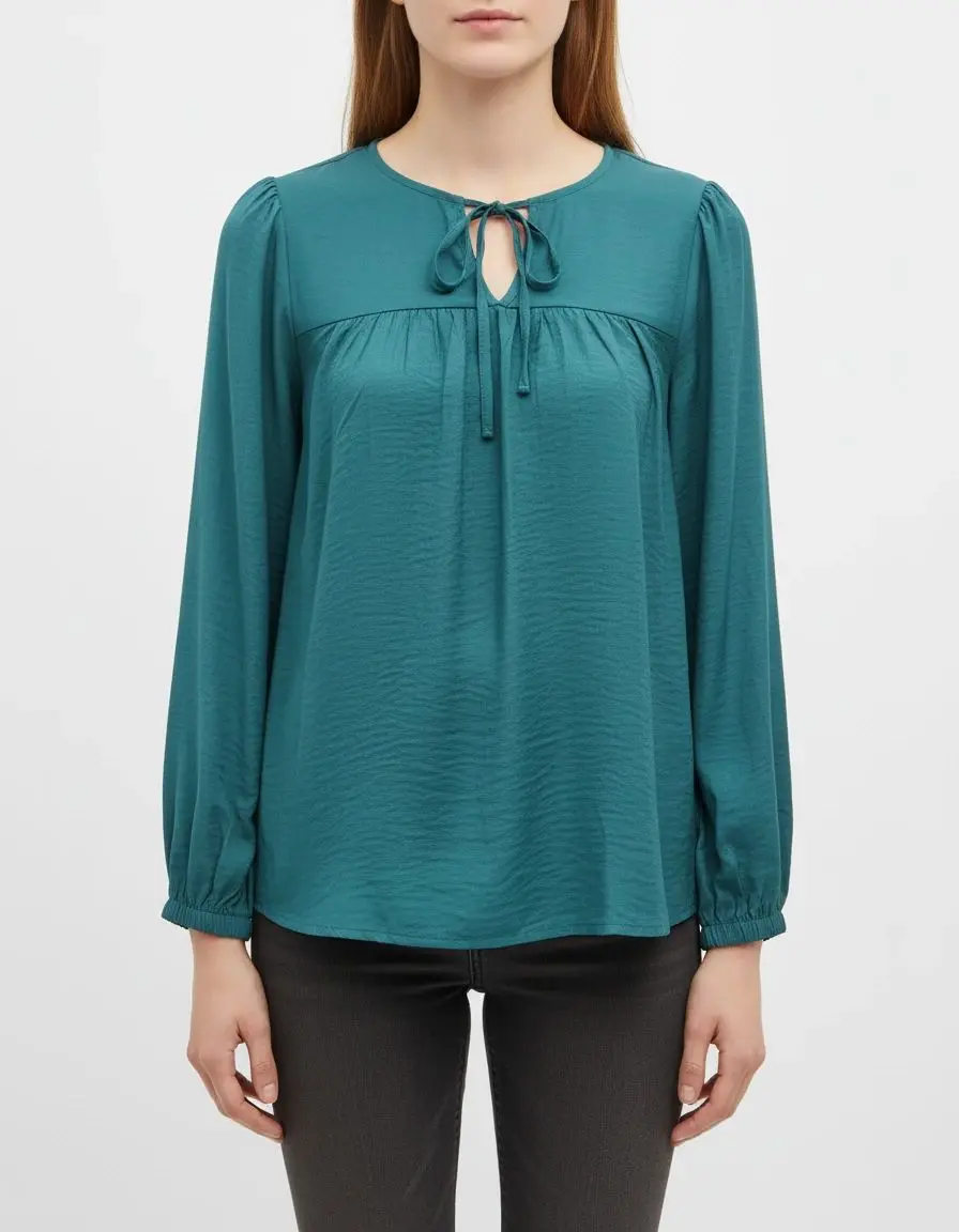 بلوز زنانه استوک کد ۱۴۳۰ | بلوز آستین‌دار فیروزه‌ای سایز ۴۰‑۴۲