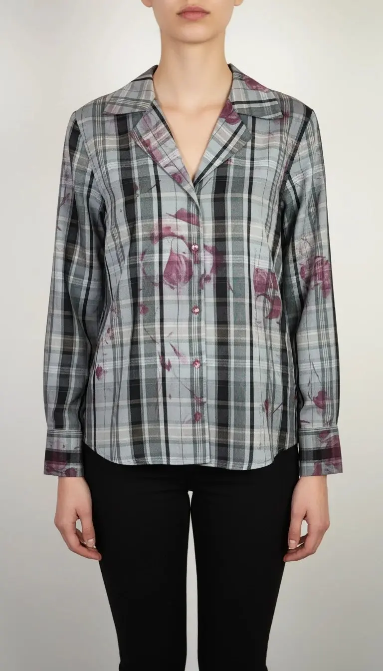 شومیز زنانه استوک کد ۷۸۳ | شومیز چهارخانه مجلسی و روزمره سایز ۳۸–۴۰ | زرماه گالری 🤍🖤