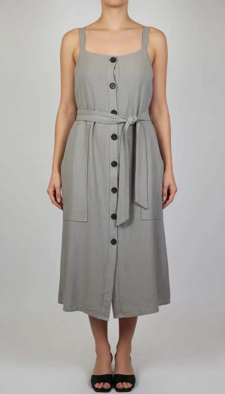 پیراهن کنفی زنانه استوک کد ۱۰۱۶ | مدل بندی دکمه‌دار  سایز ۴۲–۴۴ | از کالکشن تابستانه زرماه گالری 🤎