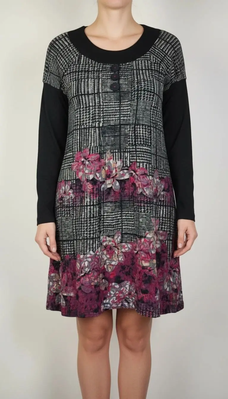 پیراهن زنانه استوک کد ۹۸۹ | پیراهن طرحدار آستین‌بلند یقه‌گرد سایز ۴۲–۴۴ با طرح جذاب | زرماه گالری 🌿✨