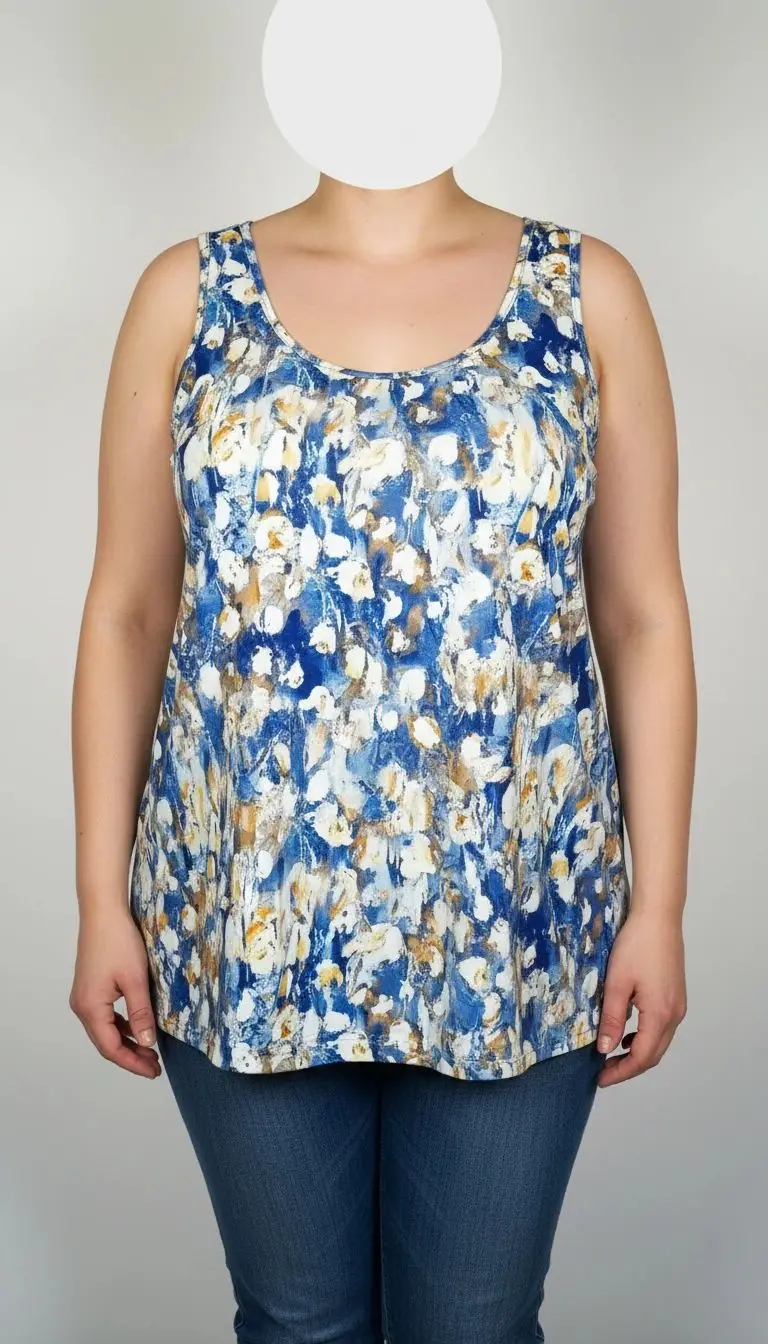 تاپ زنانه سایز بزرگ طرحدار آبی‌سبز استوک کد ۱۶۷۹ | مناسب سایز ۵۲–۵۴ | زرماه گالری