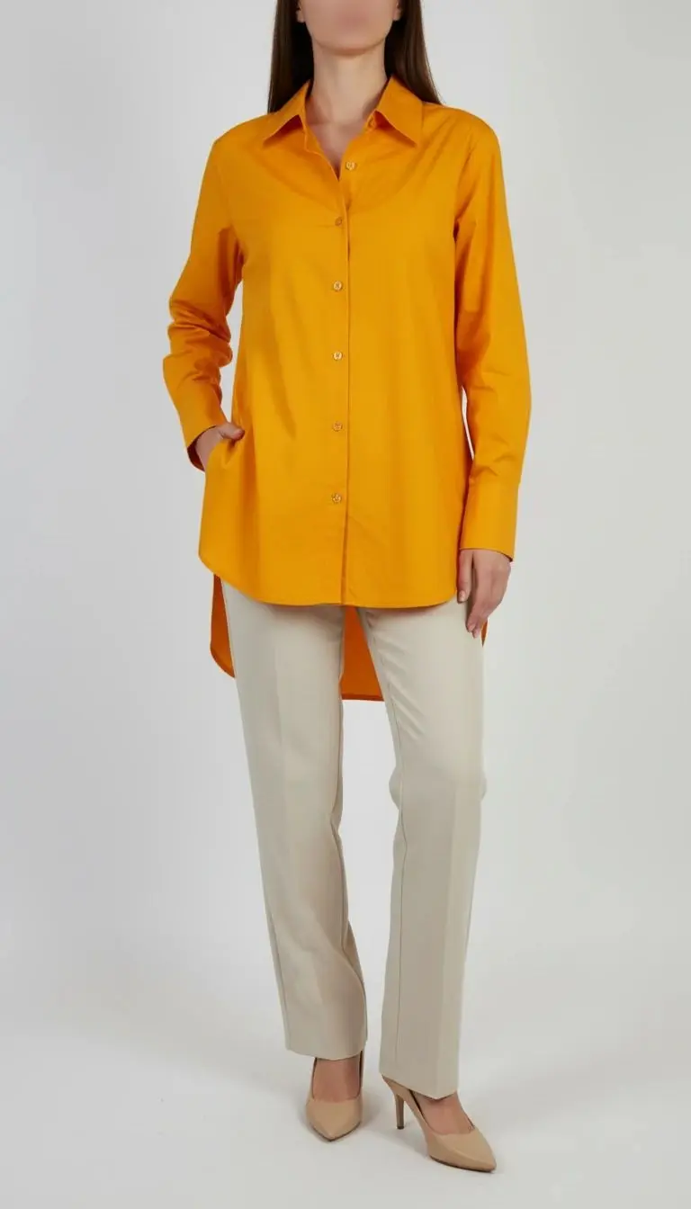 شومیز مانتویی استوک زنانه اروپایی کد ۱۲۳۹ | رنگ نارنجی شاد با دوخت تمیز و استایل خاص