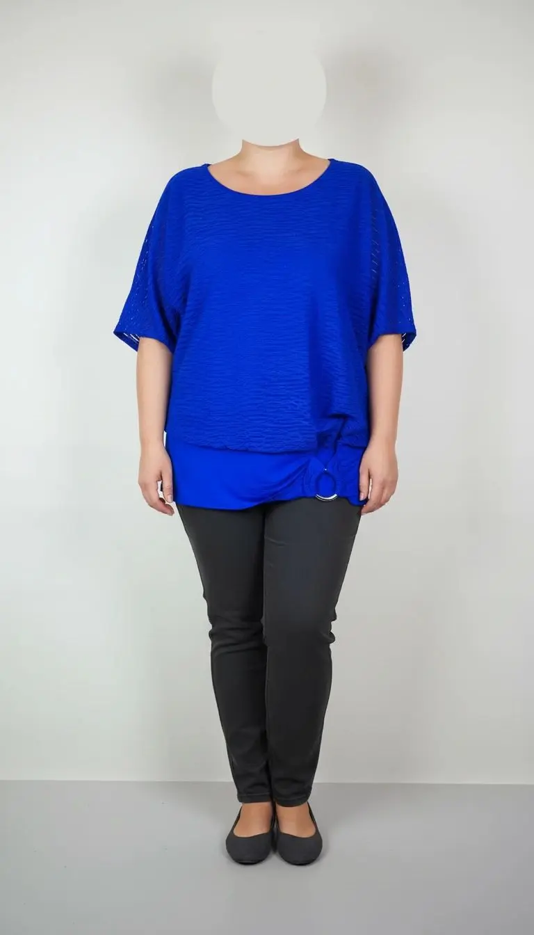 شومیز زنانه آبی کاربنی سایز بزرگ استوک کد ۱۷۴۸ | مناسب سایز ۵۰–۵۲