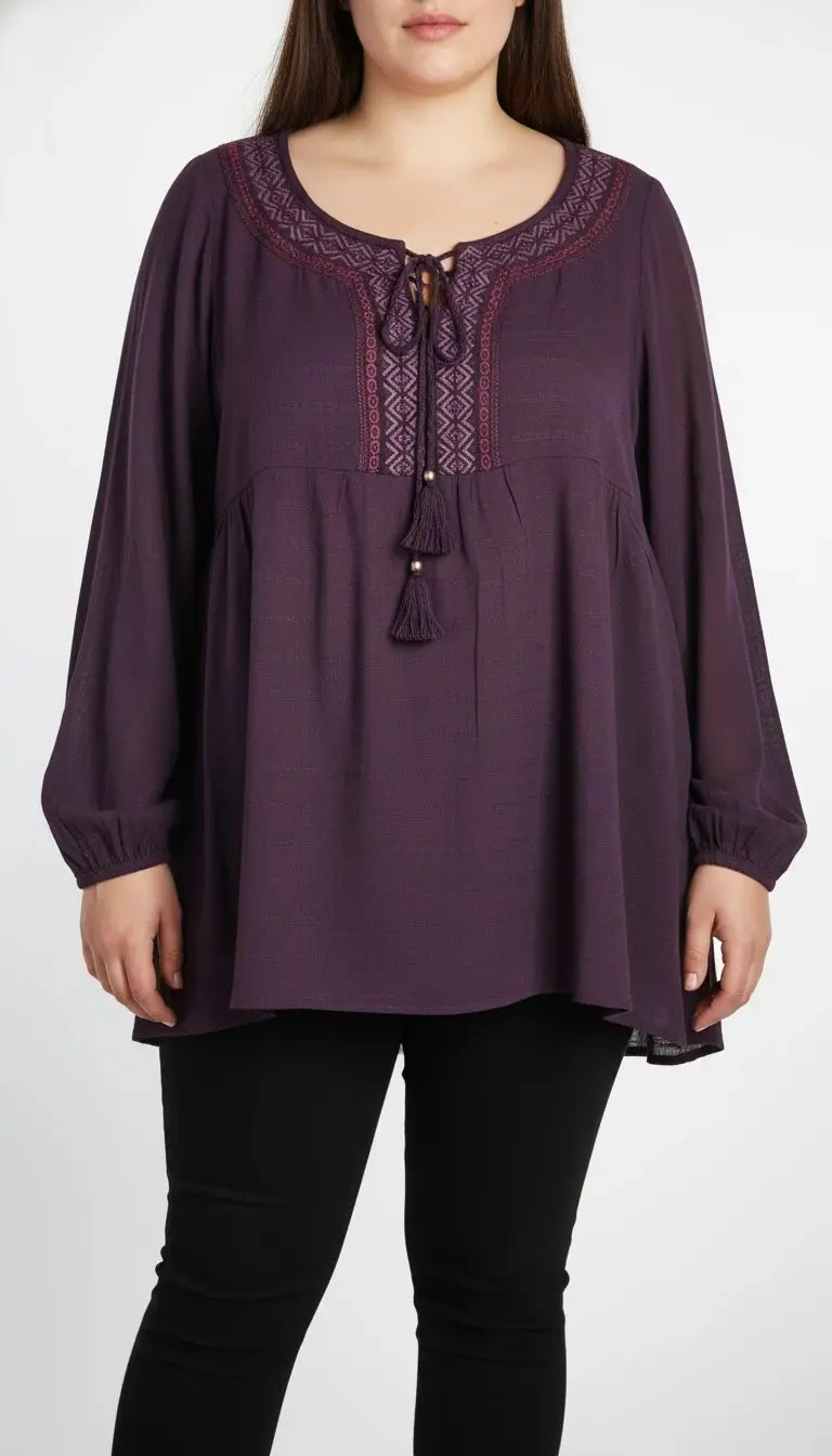 شومیز زنانه بنفش تیره سایز بزرگ کد ۱۷۷۲ | آستین‌بلند، سبک و راحت