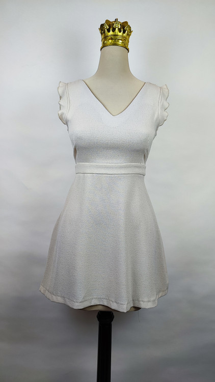 پیراهن کوتاه مجلسی زنانه سفید مدل عروسکی با یقه V و آستین کلوش کوتاه کد ۱۰۶۷