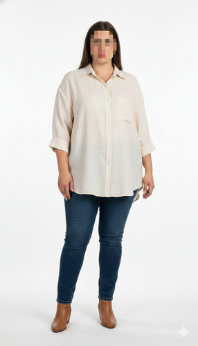 شومیز زنانه پلاس سایز رنگ استخوانی کد ۱۸۵۱ با پارچه وارداتی و دکمهدار