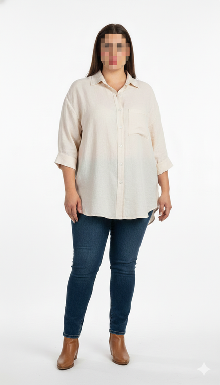 شومیز زنانه پلاس سایز رنگ استخوانی کد ۱۸۵۱ با پارچه وارداتی و دکمهدار