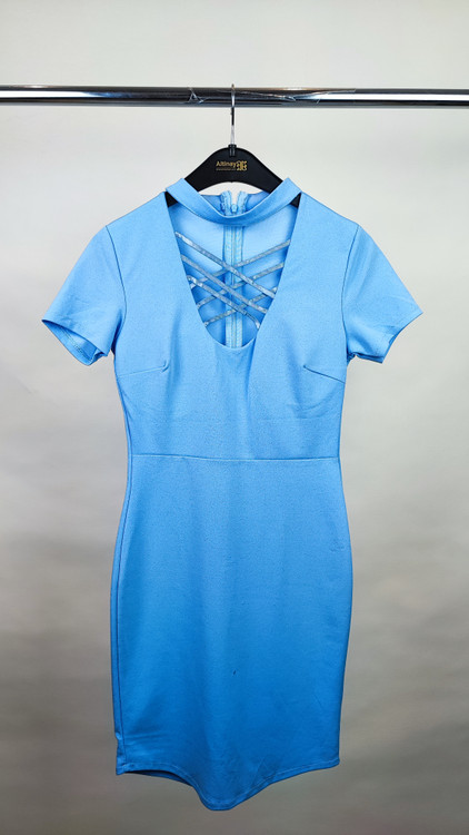 پیراهن مجلسی زنانه آبی روشن یقه ضربدری وارداتی کد