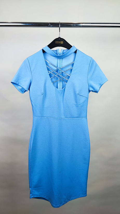 پیراهن مجلسی زنانه آبی روشن یقه ضربدری وارداتی کد