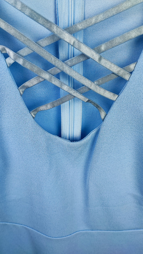 پیراهن مجلسی زنانه آبی روشن یقه ضربدری وارداتی کد