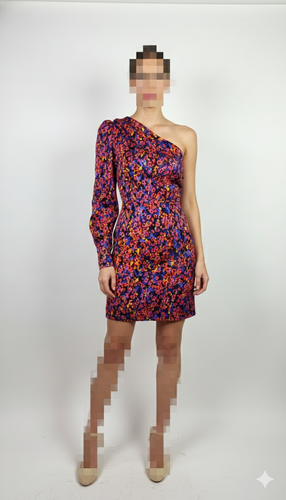 پیراهن کوتاه مجلسی تکآستین زنانه وارداتی با طرح گلدار قرمز و آبی کد ۱۱۹۸ * نمای پشت/کنار: تنخور جذب پیراهن رومی زنانه مدل استوک اروپایی