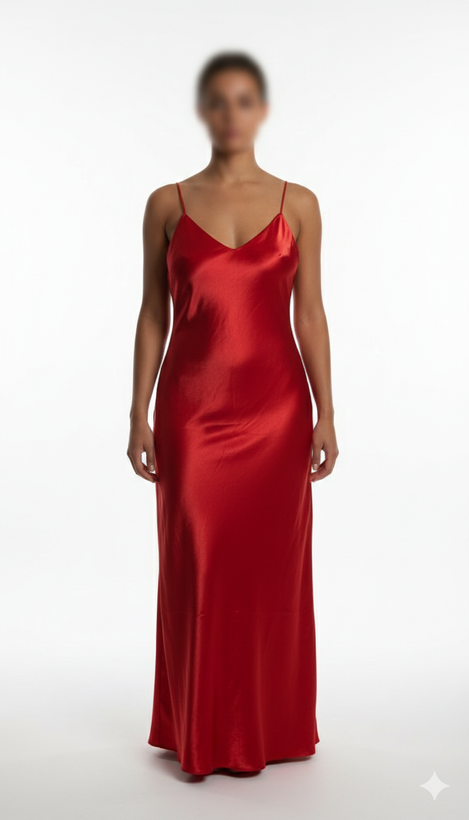 پیراهن بلند مجلسی ساتن قرمز زنانه وارداتی کد ۲ * نمای تنخور: پیراهن ماکسی مدل اسلیپ (بندی) با پارچه ساتن ابریشمی براق