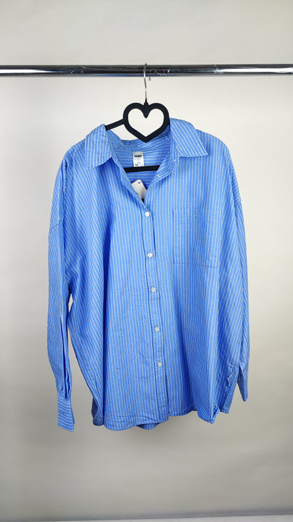 شومیز زنانه سایز بزرگ راهراه آبی و سفید وارداتی کد ۱۹۵۲ * نمای تنخور: تونیک نخی آستین بلند زنانه مدل اورسایز مناسب سایز ۶۰ و