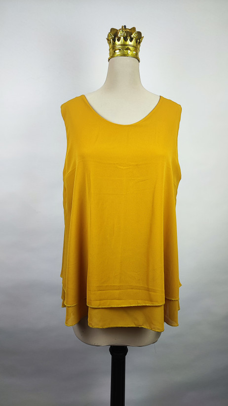 تاپ زنانه سایز بزرگ خردلی وارداتی کد ۱۱۸ با طراحی دو لایه شیک * نمای تنخور: مدل تاپ آستین حلقهای مجلسی مناسب سایز ۴۸ و ۵۰ استوک اروپایی