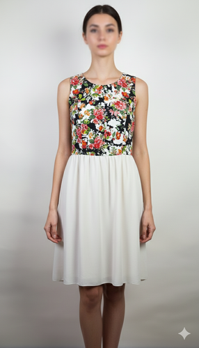 پیراهن زنانه مجلسی کوتاه سفید با بالاتنه گلدار وارداتی کد ۱۰۰۱ * نمای تنخور: مدل پیراهن عروسکی شیک مناسب سایز ۳۶ و ۳۸ استوک اروپایی تنخور عالی