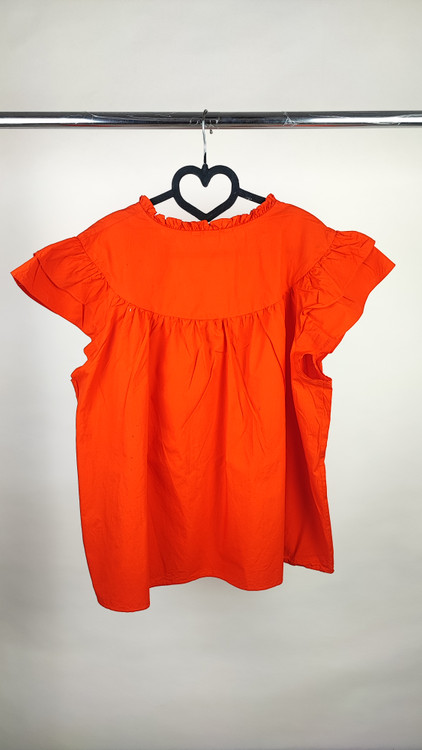 شومیز زنانه سایز بزرگ کد ۲۰۳۵ رنگ نارنجی با یقه بنددار و آستین چیندار * نمای تنخور: استایل شیک شومیز مجلسی سایز ۵۴ و ۵۶ وارداتی مناسب دورهمی و مهمانی