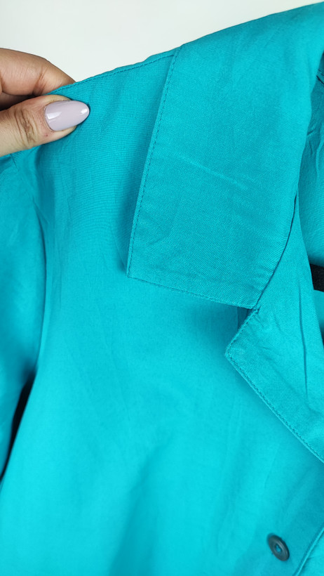 شومیز زنانه دکمهدار آبی فیروزهای یقه مردانه کد ۲۰۷۸ مناسب سایز بزرگ