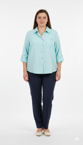 شومیز زنانه آبی روشن دکمهدار یقه مردانه کد ۱۸۳۰ مناسب سایز ۴۶ تا ۴۸