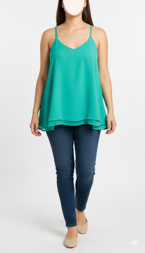 تاپ بنددار زنانه دو لایه رنگ سبز کلهغازی کد ۲۰۸۷ مناسب سایز ۴۸ و ۵۰