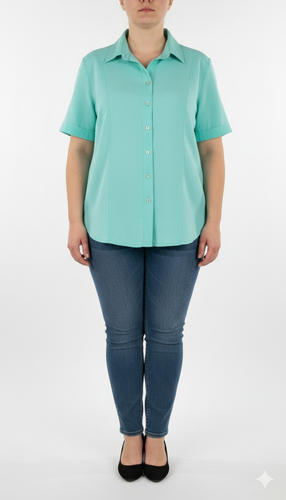 شومیز زنانه دکمهدار سبز نعنایی یقه مردانه کلاسیک کد ۱۹۴۱ مناسب سایز ۴۲ تا ۴۴