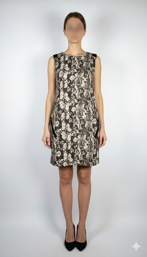 پیراهن کوتاه زنانه بدون آستین با طرح پوستماری قهوهای و کرم کد ۱۱۵۳ مناسب سایز ۳۸ و