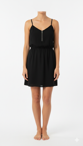 پیراهن کوتاه مجلسی مشکی زنانه بنددار با زیپ تزئینی جلو کد ۱۲۰۷ مناسب سایز ۳۸ و پیراهن کوتاه مجلسی مشکی زنانه بنددار با زیپ تزئینی جلو کد ۱۲۰۷ مناسب سایز ۳۸ و