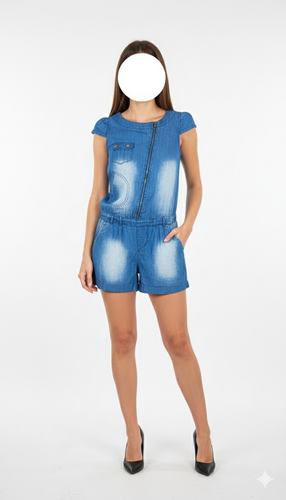 سرهمی جین آبی زنانه کوتاه (رامپر) با زیپ کج و جیبدار کد ۱۱۵۱ * تصویر تنخور: استایل تابستانی با سرهمی لی زنانه وارداتی مناسب سایز ۳۸ و ۴۰