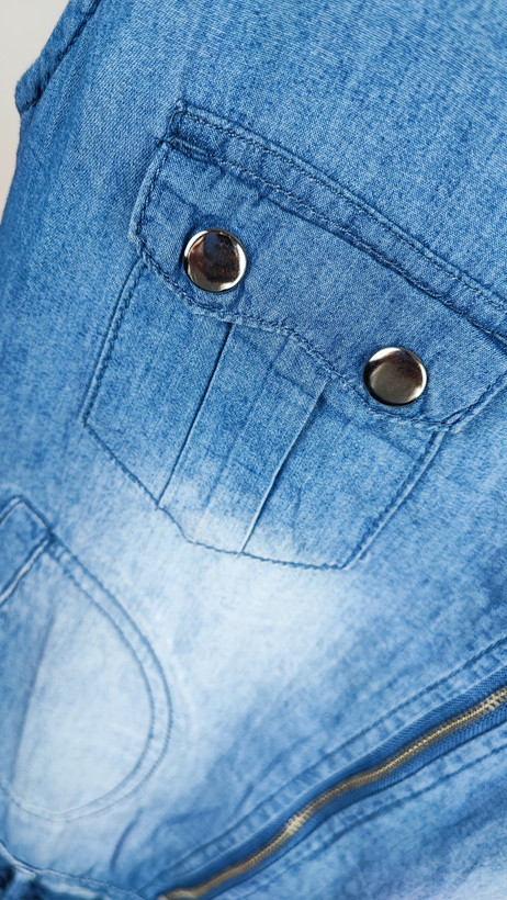 سرهمی جین آبی زنانه کوتاه (رامپر) با زیپ کج و جیبدار کد ۱۱۵۱ * تصویر تنخور: استایل تابستانی با سرهمی لی زنانه وارداتی مناسب سایز ۳۸ و ۴۰