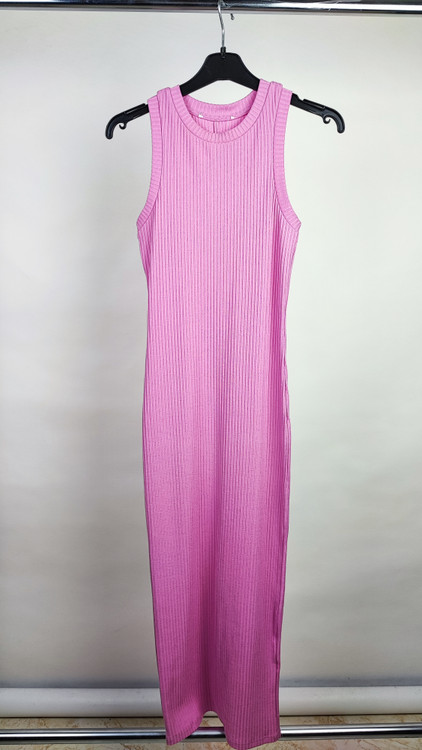 پیراهن میدی زنانه صورتی روشن بافت کبریتی ظریف کد ۱۰۳۸ * تصویر تنخور: مدل پیراهن آستین حلقهای جذب زنانه صورتی مناسب استایل کژوال و مهمانی