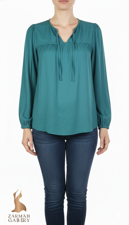 شومیز زنانه آستین بلند برند آمریکایی A New Day رنگ سبز کلهغازی استوک اروپایی گرید A