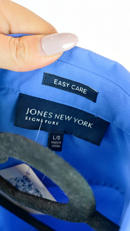 شومیز زنانه آبی کاربنی استوک برند جونز نیویورک سایز بزرگ مناسب استایل اداری و مجلسی