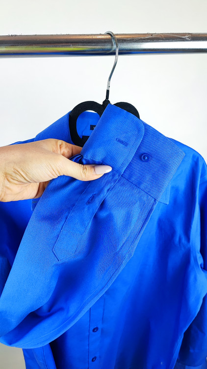 شومیز زنانه آبی کاربنی استوک برند جونز نیویورک سایز بزرگ مناسب استایل اداری و مجلسی