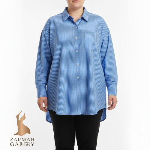 شومیز زنانه آبی راه راه برند Anko استوک اروپایی گرید A مناسب استایل کژوال و رسمی