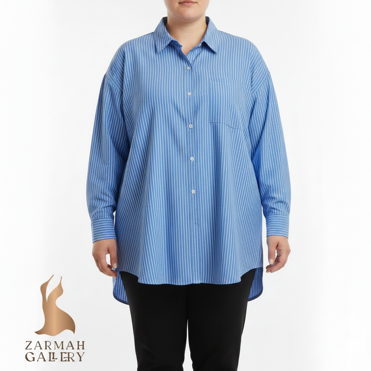 شومیز زنانه آبی راه راه برند Anko استوک اروپایی گرید A مناسب استایل کژوال و رسمی