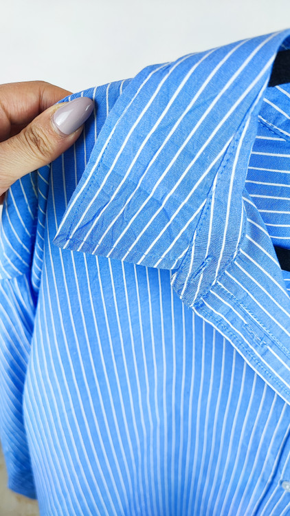 شومیز زنانه آبی راه راه برند Anko استوک اروپایی گرید A مناسب استایل کژوال و رسمی