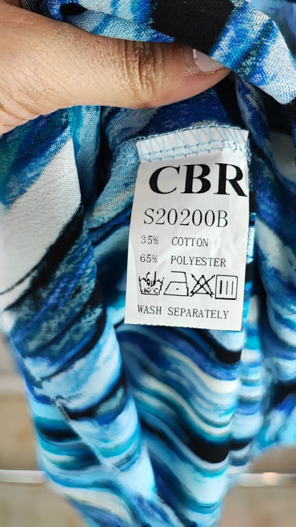 شومیز زنانه آستین کیمونو آبی طرحدار برند CBR استوک اروپایی گرید A مناسب استایل کژوال و مهمانی