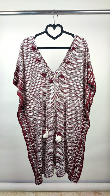 پانچ زنانه ساحلی برند Coolchange طرحدار زرشکی و سفید منگولهدار کد ۲۱۱۴ استوک اروپایی