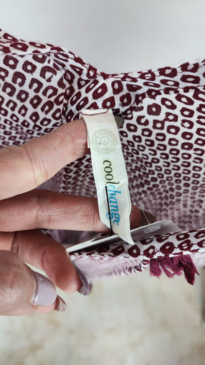 پانچ زنانه ساحلی برند Coolchange طرحدار زرشکی و سفید منگولهدار کد ۲۱۱۴ استوک اروپایی