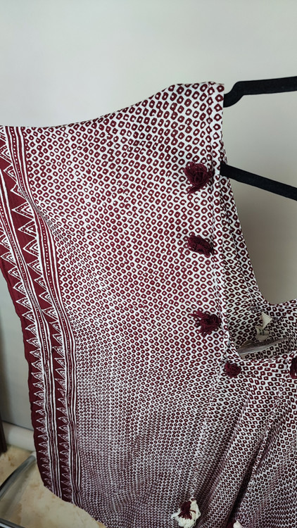 پانچ زنانه ساحلی برند Coolchange طرحدار زرشکی و سفید منگولهدار کد ۲۱۱۴ استوک اروپایی