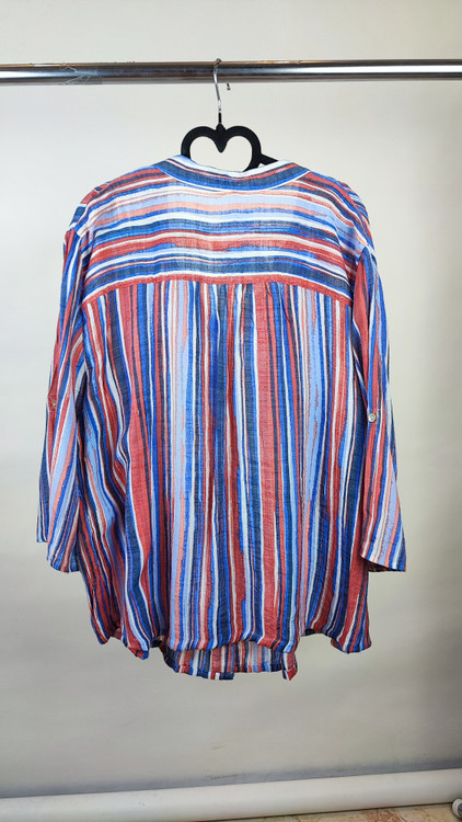 شومیز زنانه سایز بزرگ برند JMS راهراه عمودی قرمز و آبی کد ۲۱۷۶ استوک وارداتی دکمهدار