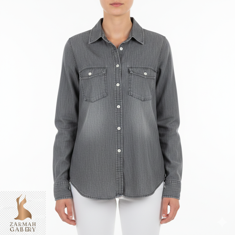 شومیز جین زنانه ذغالی برند Merona استوک اروپایی گرید A مناسب استایل اسپرت و روزمره