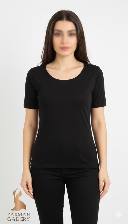 تیشرت مشکی زنانه برند مکس کوکوس استوک وارداتی یقه گرد آستین کوتاه با پارچه ریون بامبو